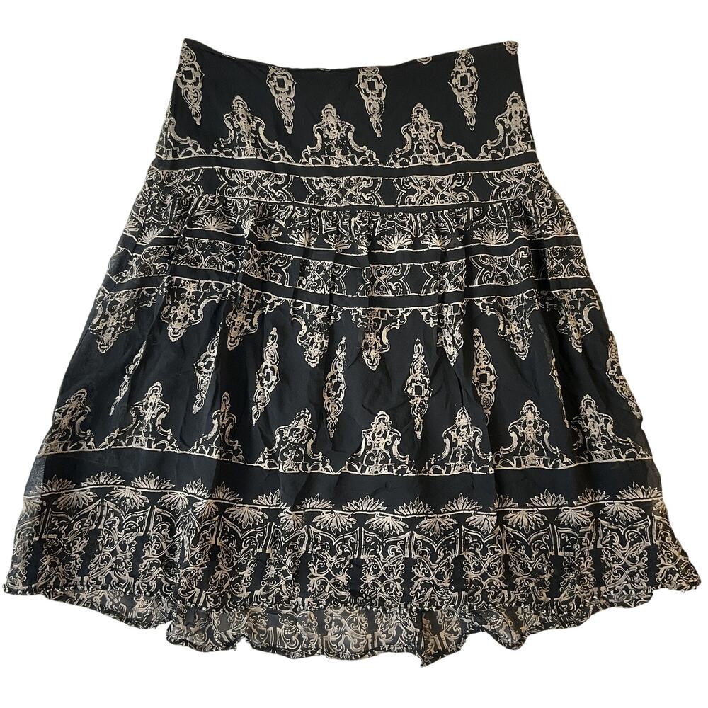 Mac & Jac Women Skirt 6 Black Silk Geometric Chiffon A-Line Knee Length Beaded